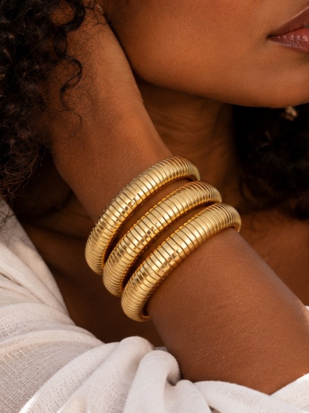 Elegant Gold Coil Bangle Bracelet Set